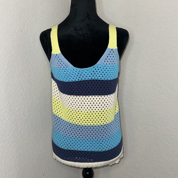 Design 365 Sweater Tank Women's Large Multicolor Striped Open Knit Scoop Neck - Picture 2 of 6